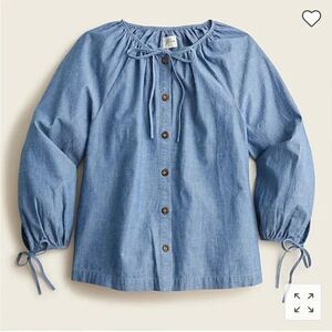 J Crew Tie-sleeve Button Up Chambray Top XS Country Western Cowgirl Casual NWT
